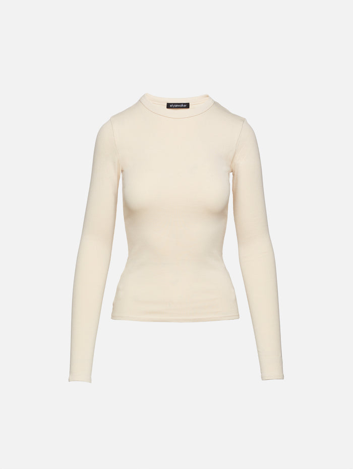 Crawford Long Sleeve Top,ELYSEWALKER LABEL,OATMEAL,Image 1