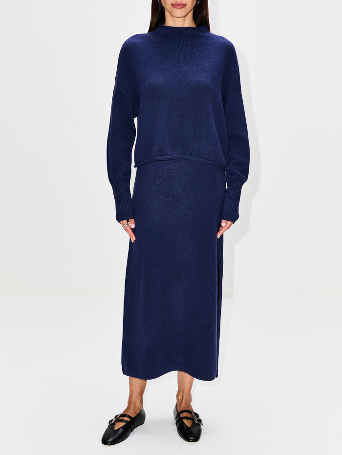 Dion Cashmere Skirt,ELYSEWALKER LABEL,NAVY DREAM,Image 1