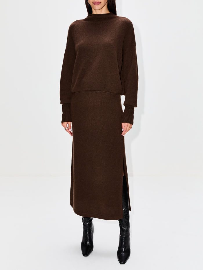 Dion Cashmere Skirt,ELYSEWALKER LABEL,CACAO BROWN,Image 1