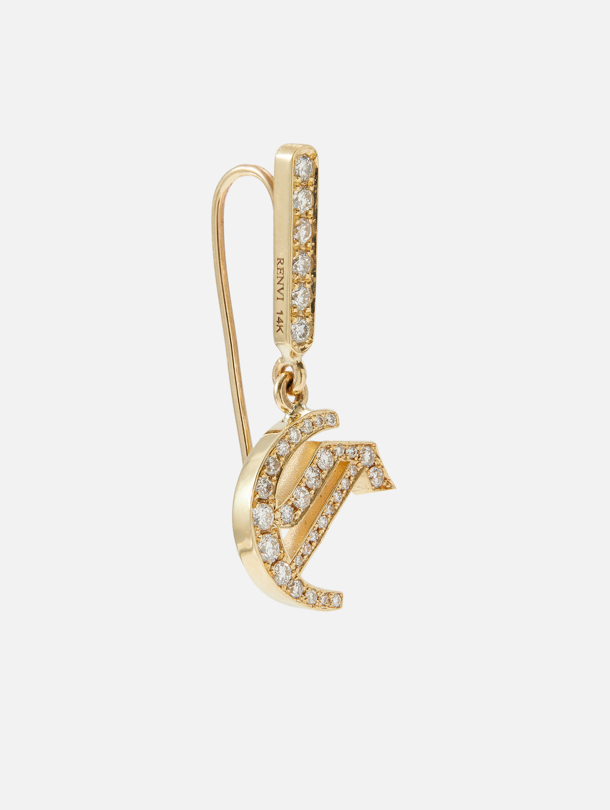 La Firma Diamond Inital Earrings,RENVI,YELLOW GOLD,Image 3