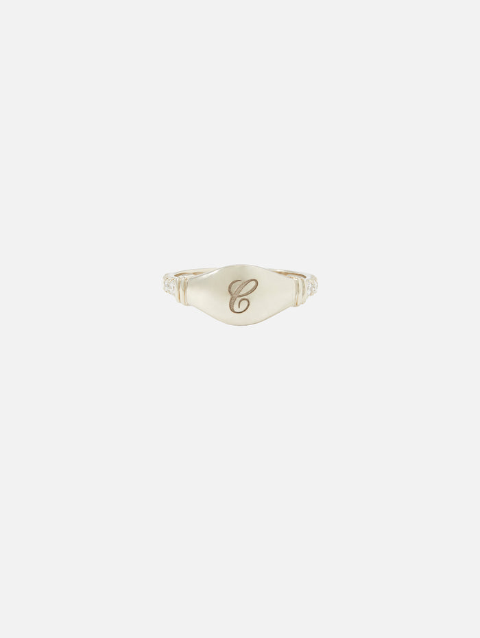THE MAIA PINKY RING 'C',RENVI,WHITE GOLD,Image 1