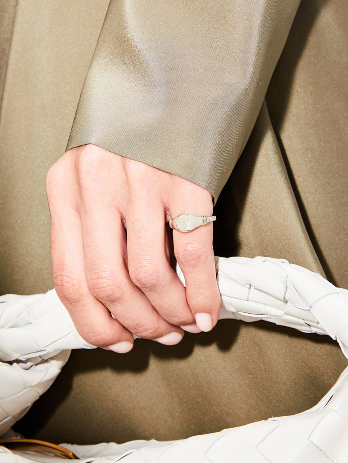 THE MAIA PINKY RING 'C',RENVI,WHITE GOLD,Image 1