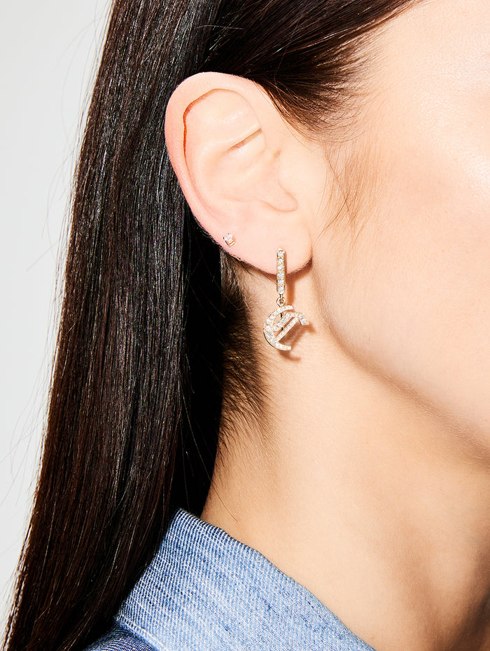 La Firma Diamond Inital Earrings,RENVI,YELLOW GOLD,Image 1