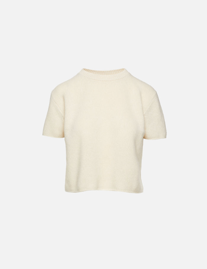 Cashmere Short Sleeve Top,THE ELDER STATESMAN,IVORY,Image 1