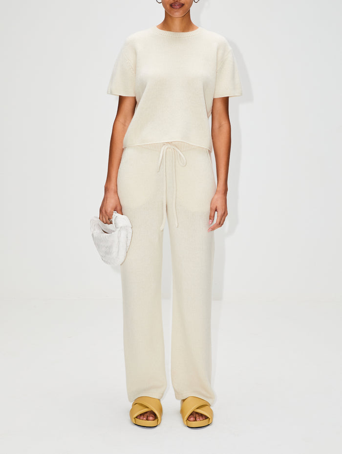 Cashmere Short Sleeve Top,THE ELDER STATESMAN,IVORY,Image 1