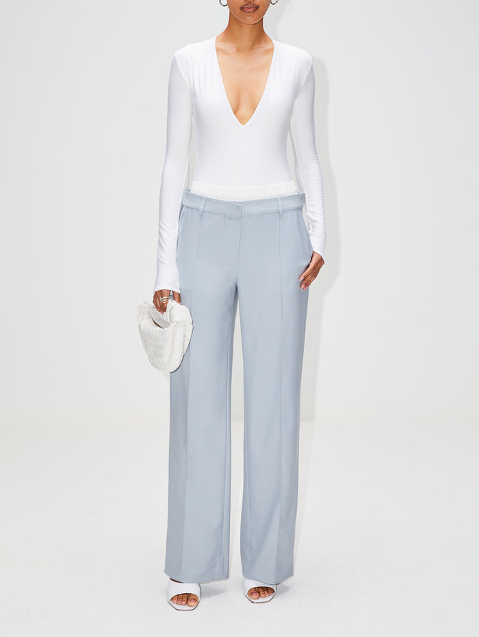 Long Sleeve Deep V Bodysuit,ÉTERNE,IVORY,Image 1
