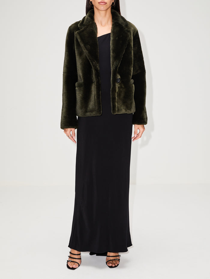 Fur Out Shearling Jacket,SUSAN BENDER,OLIVE,Image 1