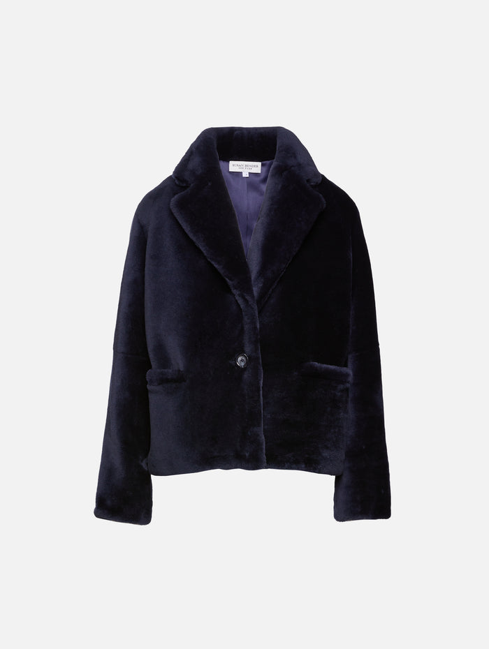Fur Out Shearling Jacket,SUSAN BENDER,NAVY,Image 1