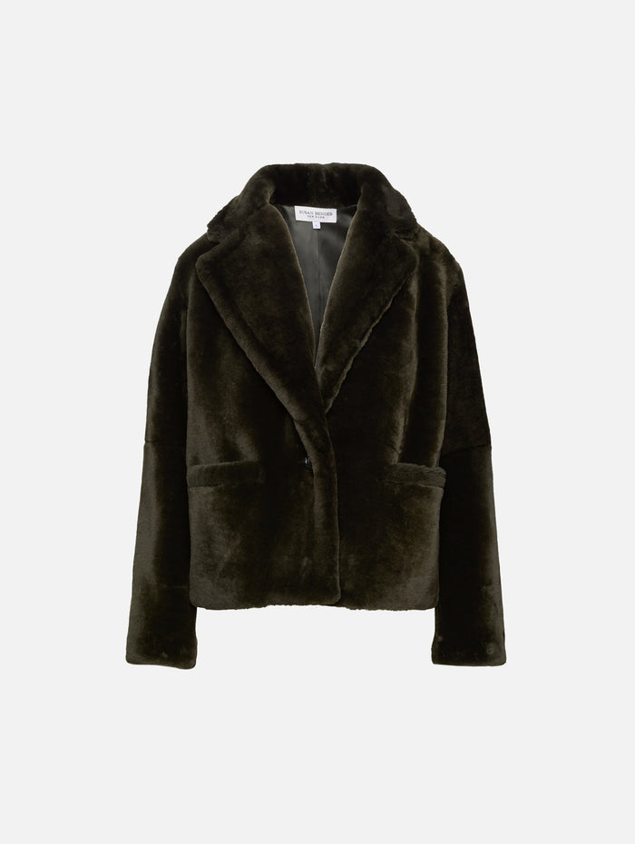 Fur Out Shearling Jacket,SUSAN BENDER,OLIVE,Image 1