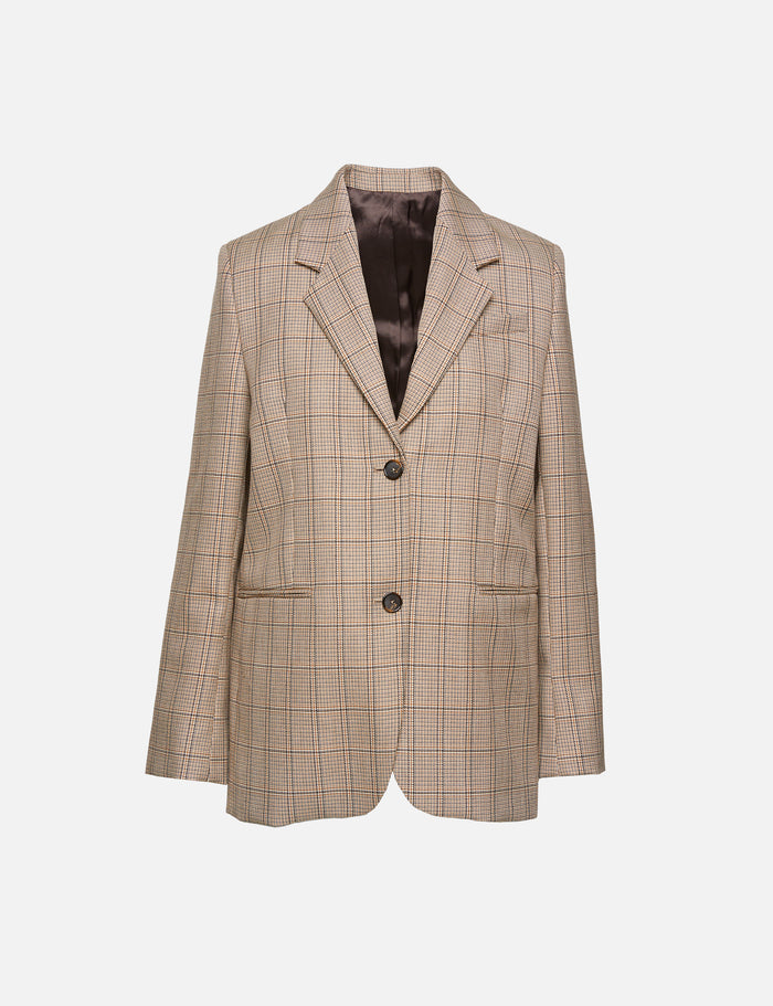 Windowpane Check Suit Jacket,TOTÉME,BISCUIT,Image 1