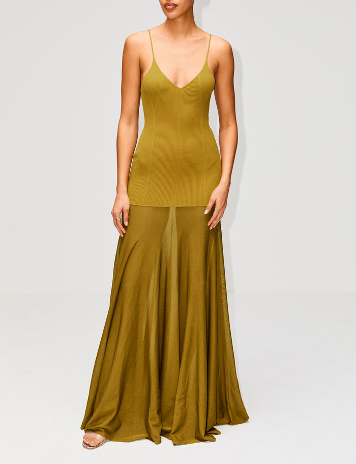 Katya Rib Knit Dress,BRANDON MAXWELL,DRIED TOBACCO,Image 1