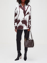 Venus Print Satin Shirt,FERRAGAMO,WHITE/ESPRESSO,Image 2