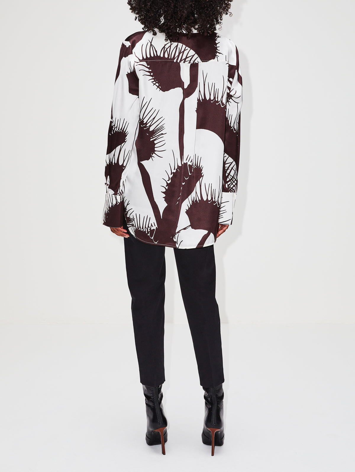 Venus Print Satin Shirt,FERRAGAMO,WHITE/ESPRESSO,Image 3