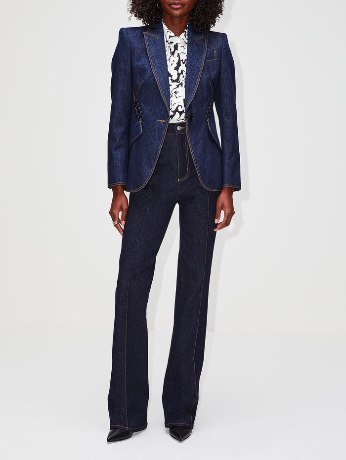 Armour Denim Blazer,ALEXANDER MCQUEEN,DARK COLD WASH,Image 1