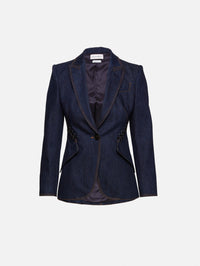 Armour Denim Blazer,ALEXANDER MCQUEEN,DARK COLD WASH,Image 1