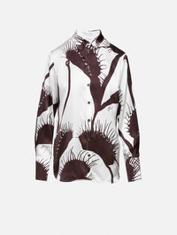 Venus Print Satin Shirt,FERRAGAMO,WHITE/ESPRESSO,Image 1