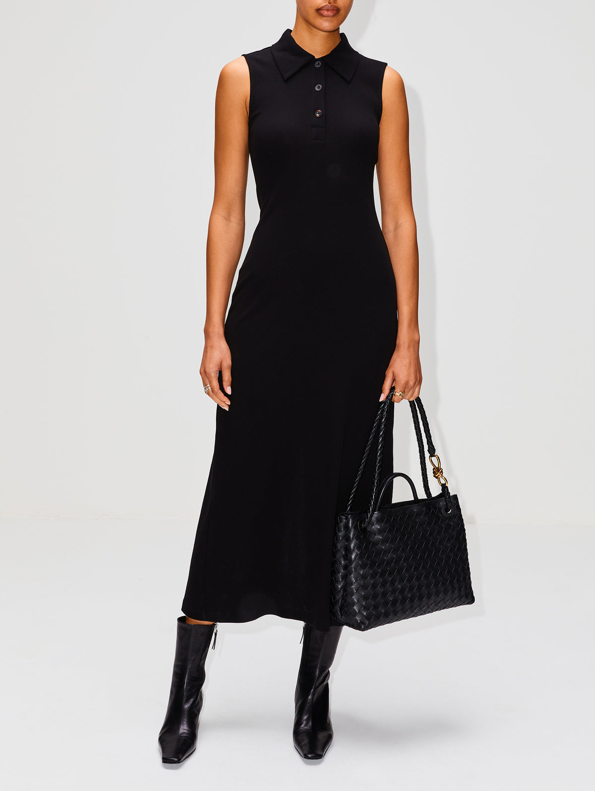 Sleeveless Polo Dress,ROSETTA GETTY,BLACK,Image 2