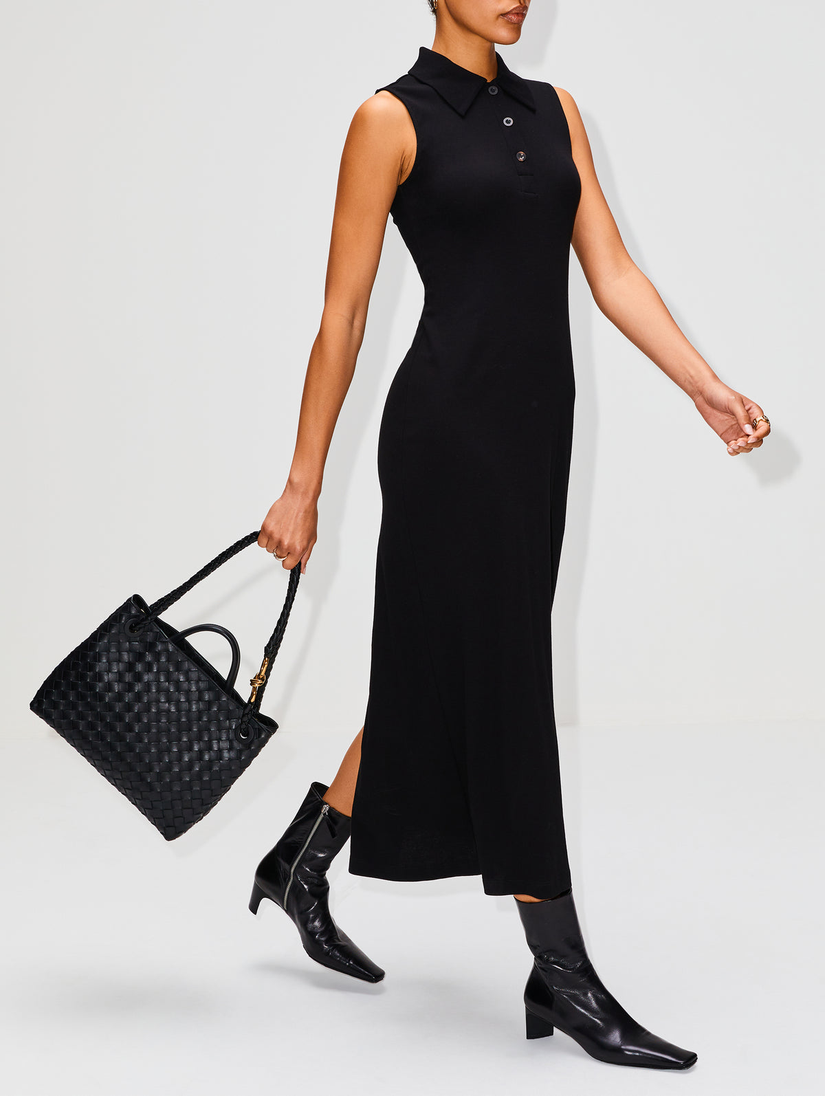Sleeveless Polo Dress,ROSETTA GETTY,BLACK,Image 3