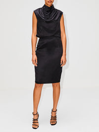 Satin Skirt,SAINT LAURENT,BLACK,Image 2