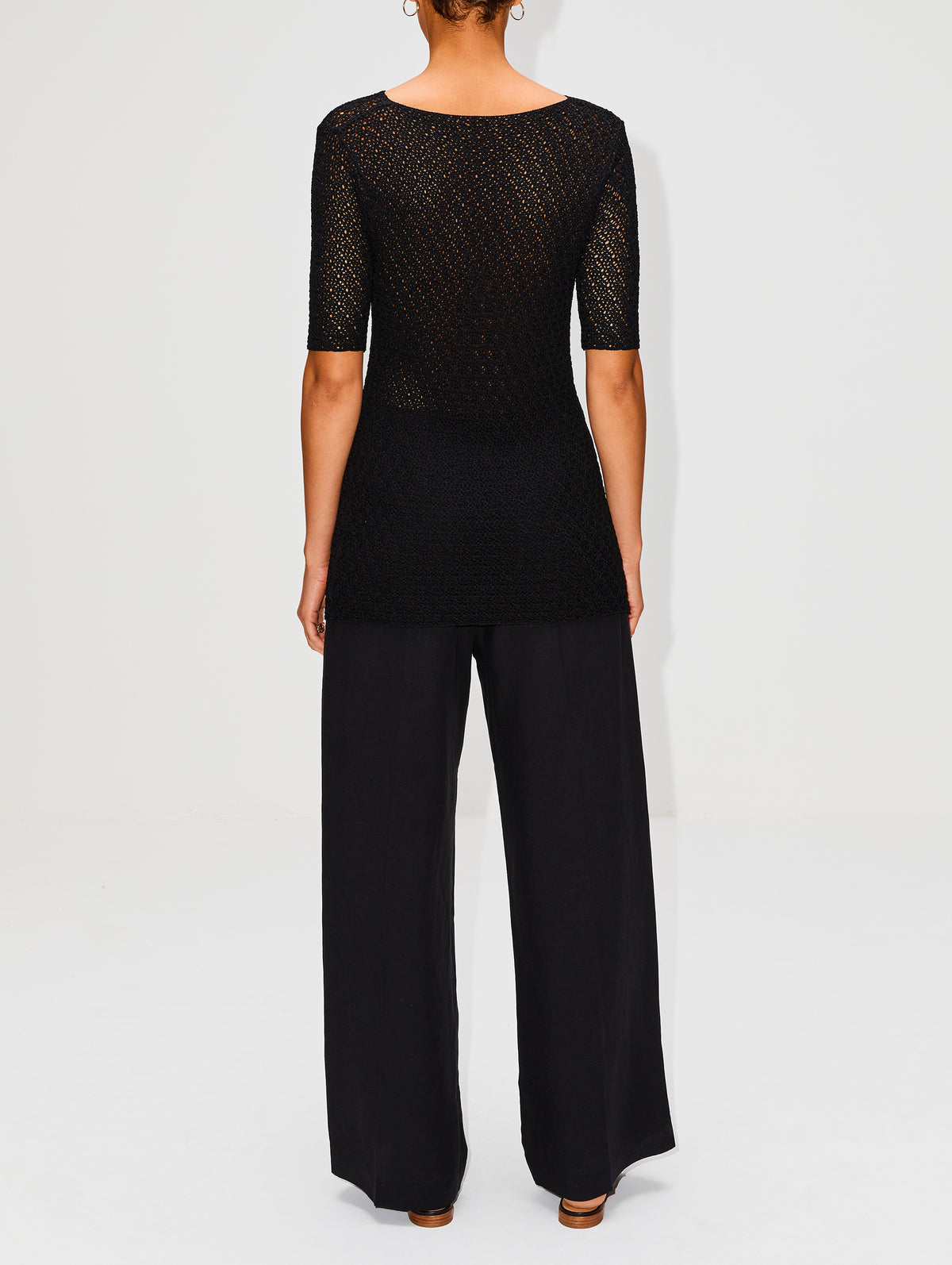 Crochet Knit Tee,TOTÉME,BLACK,Image 3
