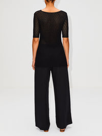 Crochet Knit Tee,TOTÉME,BLACK,Image 3