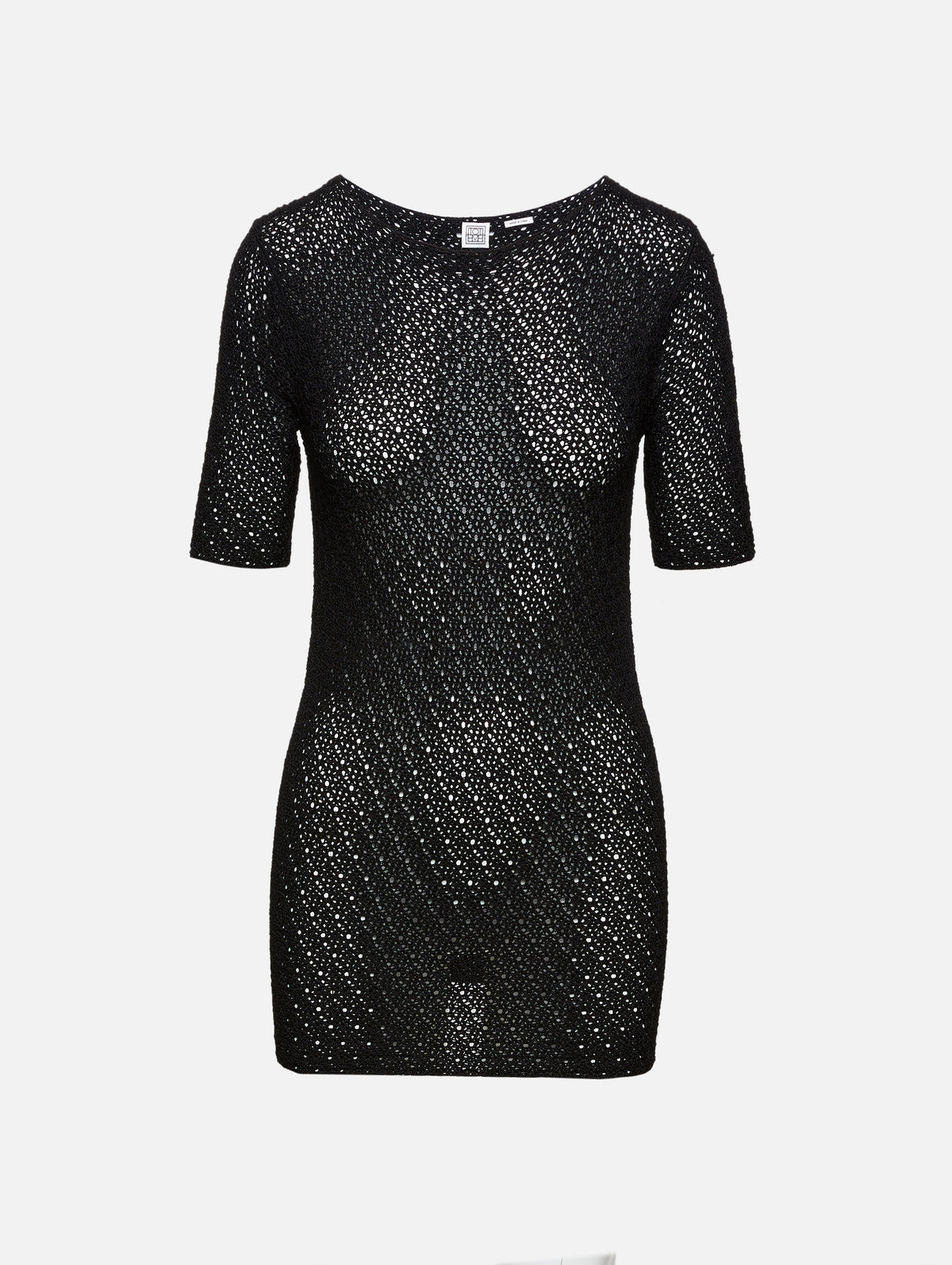 Crochet Knit Tee,TOTÉME,BLACK,Image 1