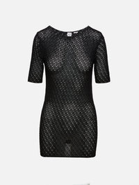 Crochet Knit Tee,TOTÉME,BLACK,Image 1