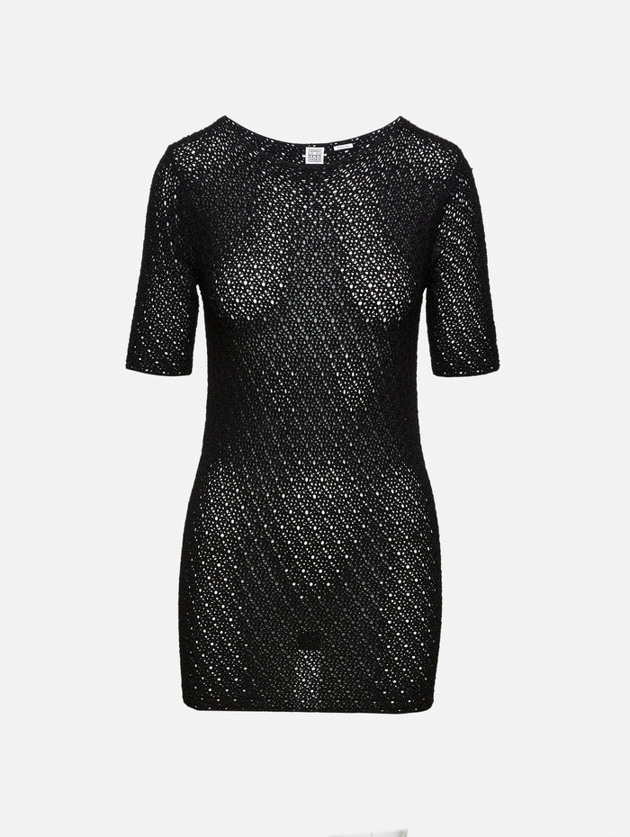 Crochet Knit Tee,TOTÉME,BLACK,Image 1