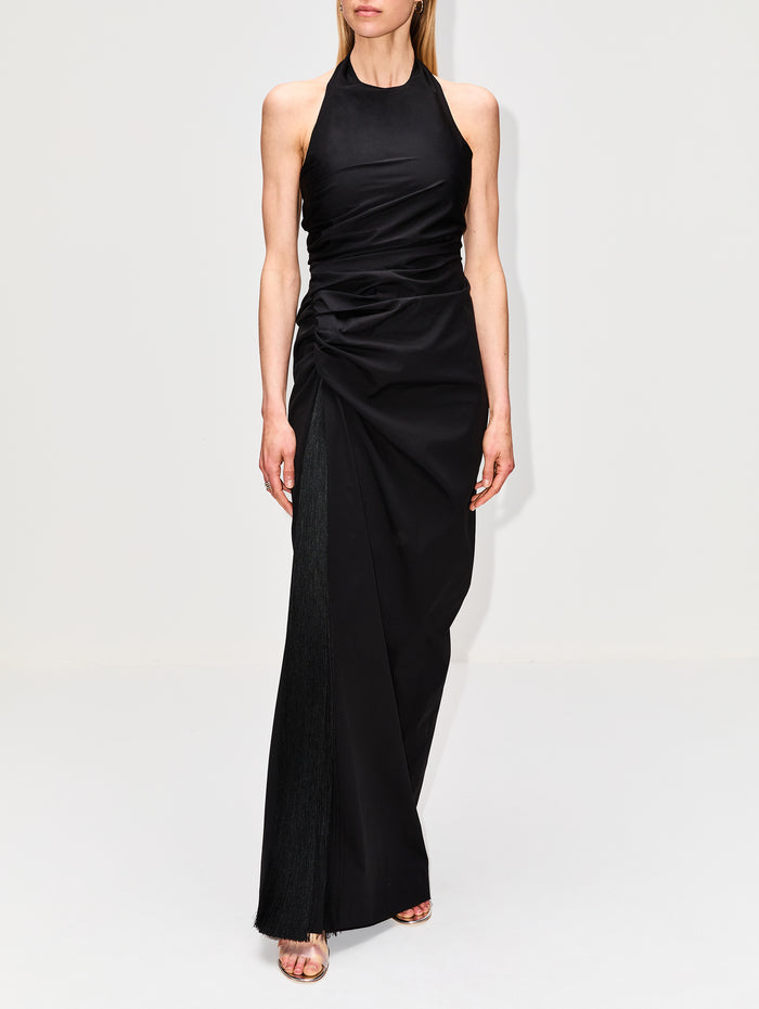Long Fringe Dress,FERRAGAMO,BLACK,Image 1