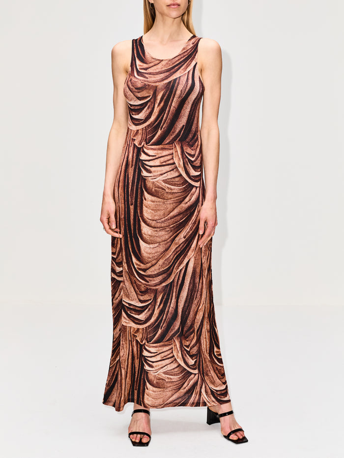 Sleeveless Patterned Dress,RABANNE,DRAPPE TERRACOTTA,Image 1