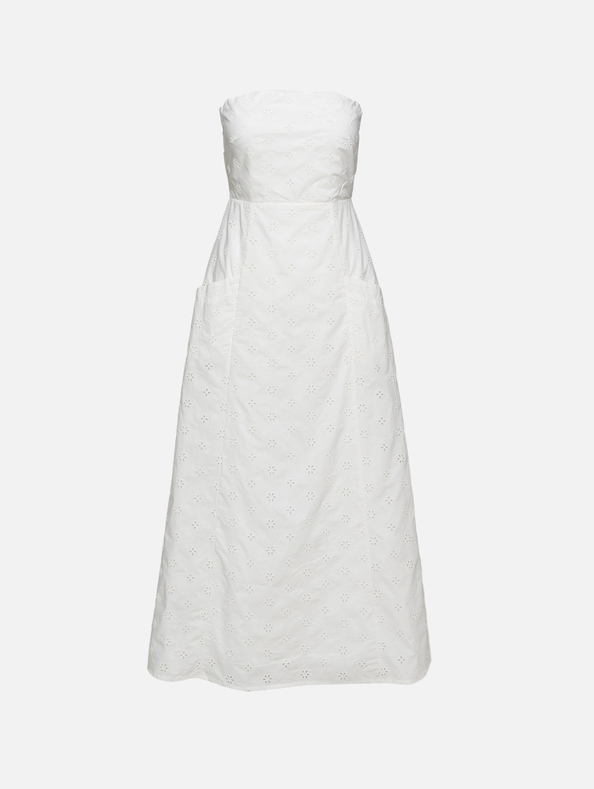 Broderie Strapless Dress,MATTEAU,FLORAL BRODERIE WHITE,Image 1