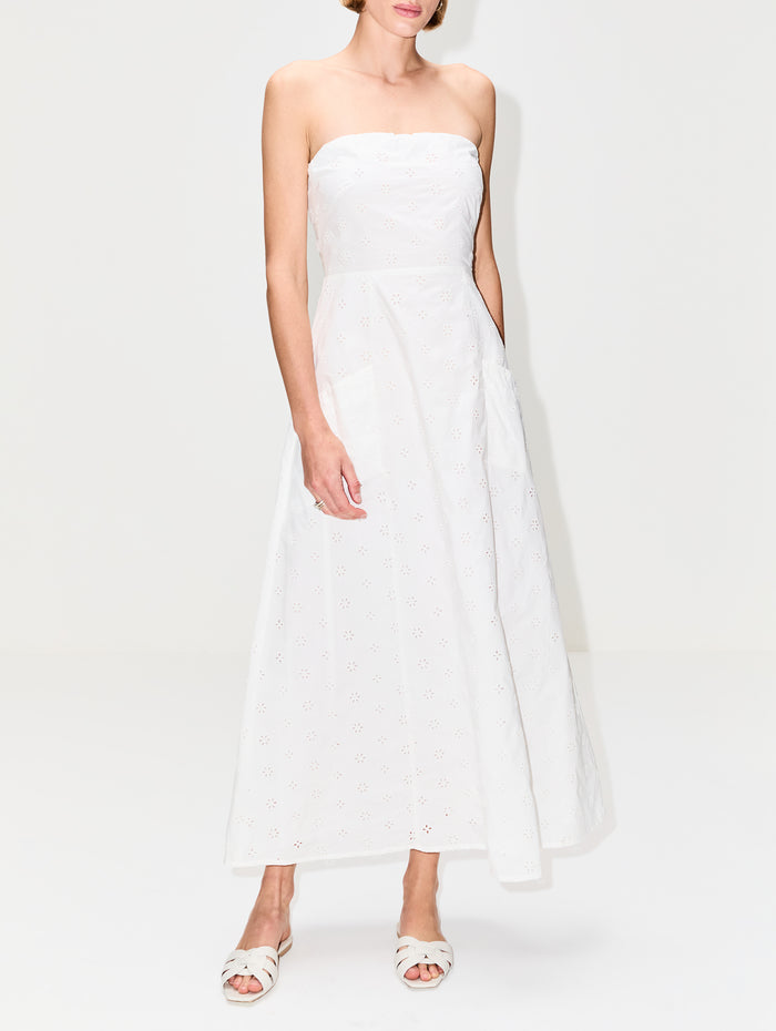 Broderie Strapless Dress,MATTEAU,FLORAL BRODERIE WHITE,Image 1