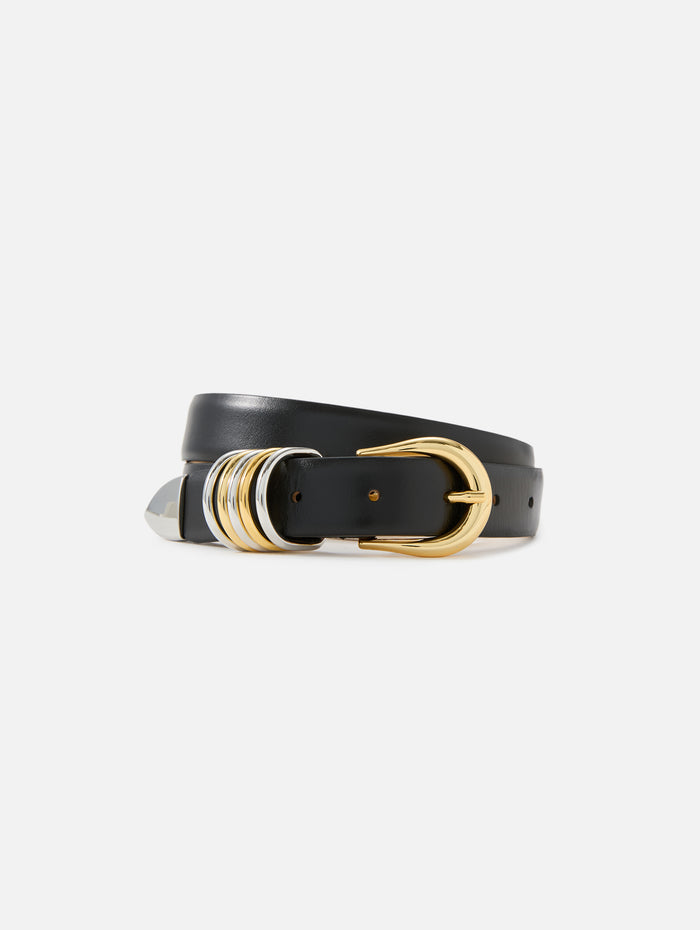 Hollyhock Mixed Metal Belt,DEHANCHE,BLACK SILVER/GOLD,Image 1