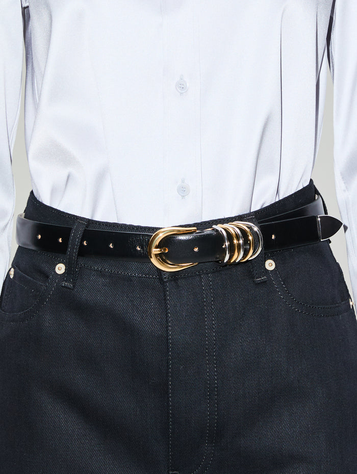 Hollyhock Mixed Metal Belt,DEHANCHE,BLACK SILVER/GOLD,Image 1