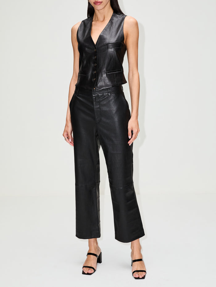 Tailored Leather Vest,ROSETTA GETTY,BLACK,Image 1