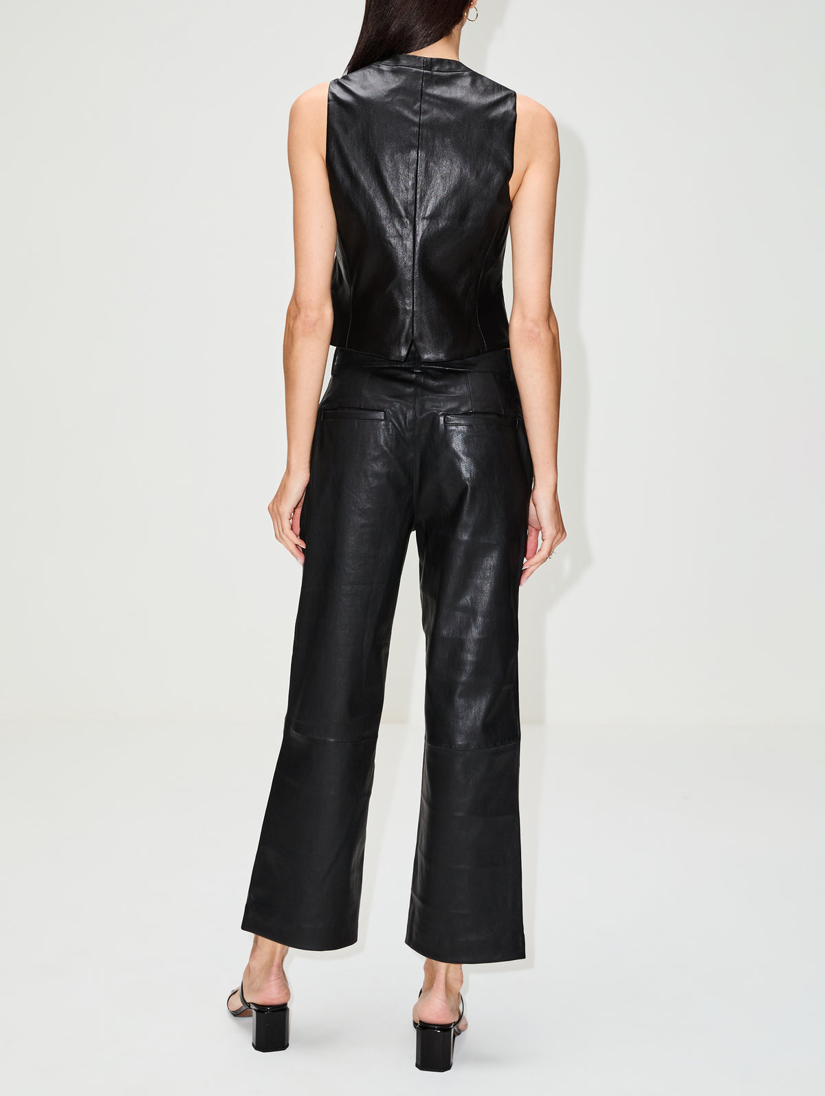 Tailored Leather Vest,ROSETTA GETTY,BLACK,Image 3
