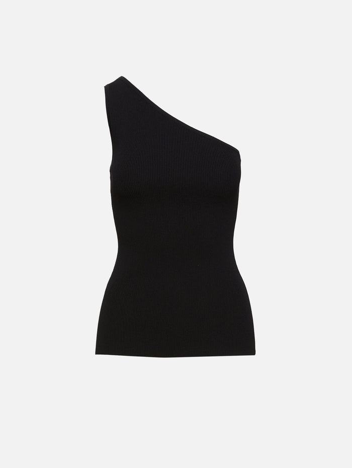 One Shoulder Ribbed Top,TOTÉME,BLACK,Image 1