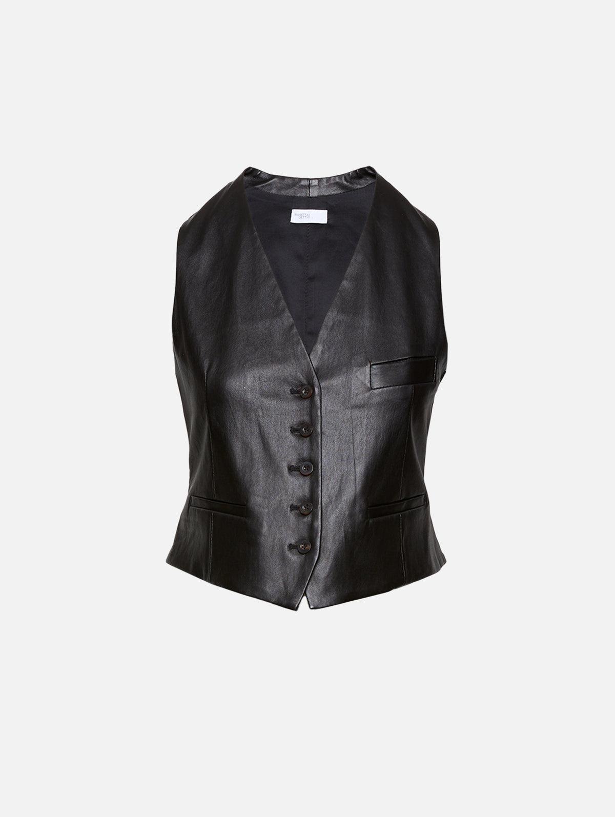 Tailored Leather Vest,ROSETTA GETTY,BLACK,Image 1