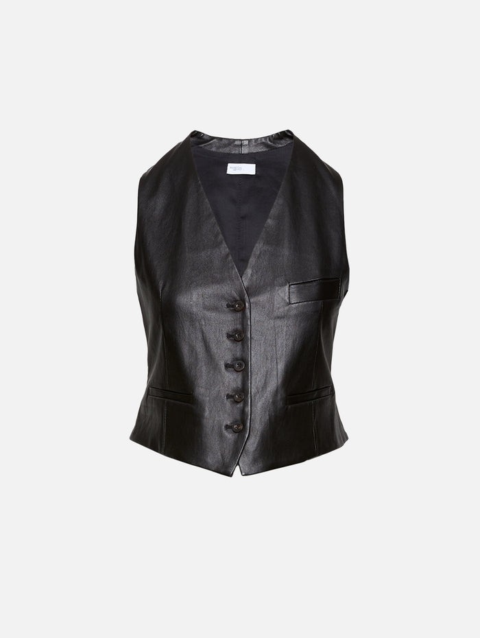 Tailored Leather Vest,ROSETTA GETTY,BLACK,Image 1