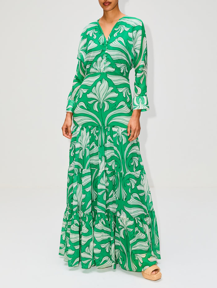 El Malecon Dress,ANDRES OTALORA,GREEN/IVORY,Image 1