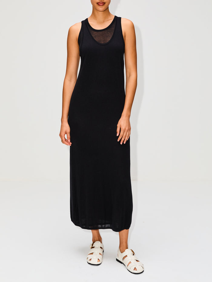 Layered Knit Tank Dress,TOTÉME,BLACK,Image 1