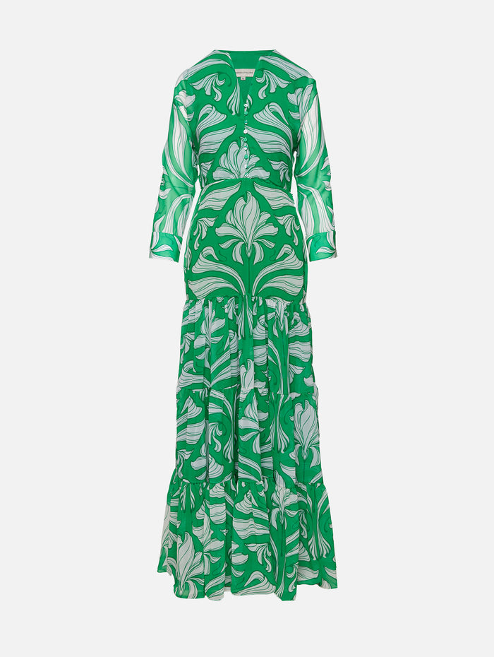 El Malecon Dress,ANDRES OTALORA,GREEN/IVORY,Image 1