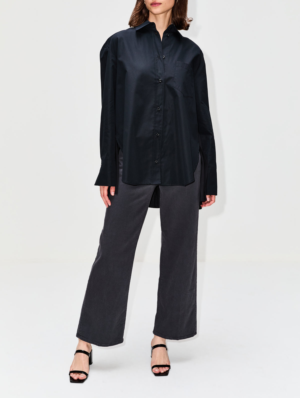 Edie Pleated Oversized Shirt,CALLAS MILANO,BLACK,Image 2