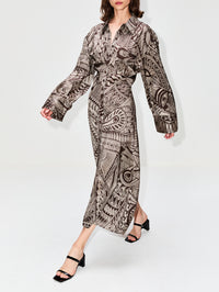 Pia Dress,HEIRLOME,BEIGE/CHOCOLATE,Image 3
