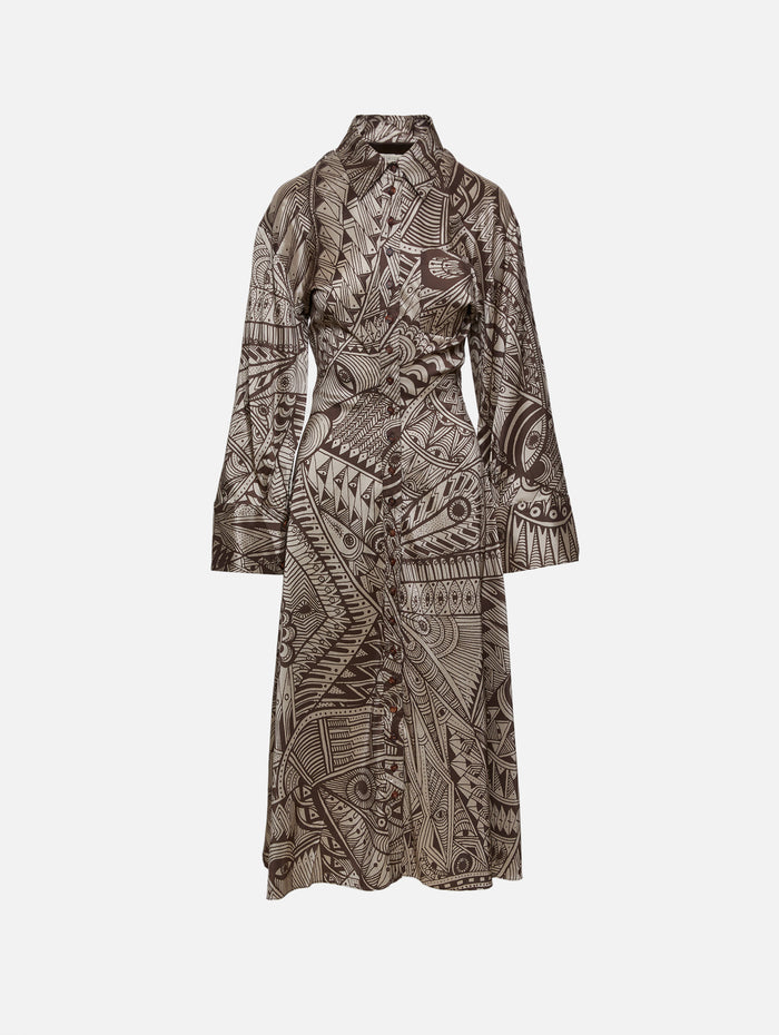 Pia Dress,HEIRLOME,BEIGE/CHOCOLATE,Image 1