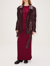 Oversized Leather Biker Jacket,ZEYNEP ARCAY,BORDO BLACK,Image 2