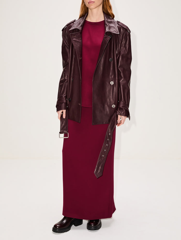 Oversized Leather Biker Jacket,ZEYNEP ARCAY,BORDO BLACK,Image 1