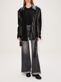 Oversized Leather Biker Jacket,ZEYNEP ARCAY,BORDO BLACK,Image 5