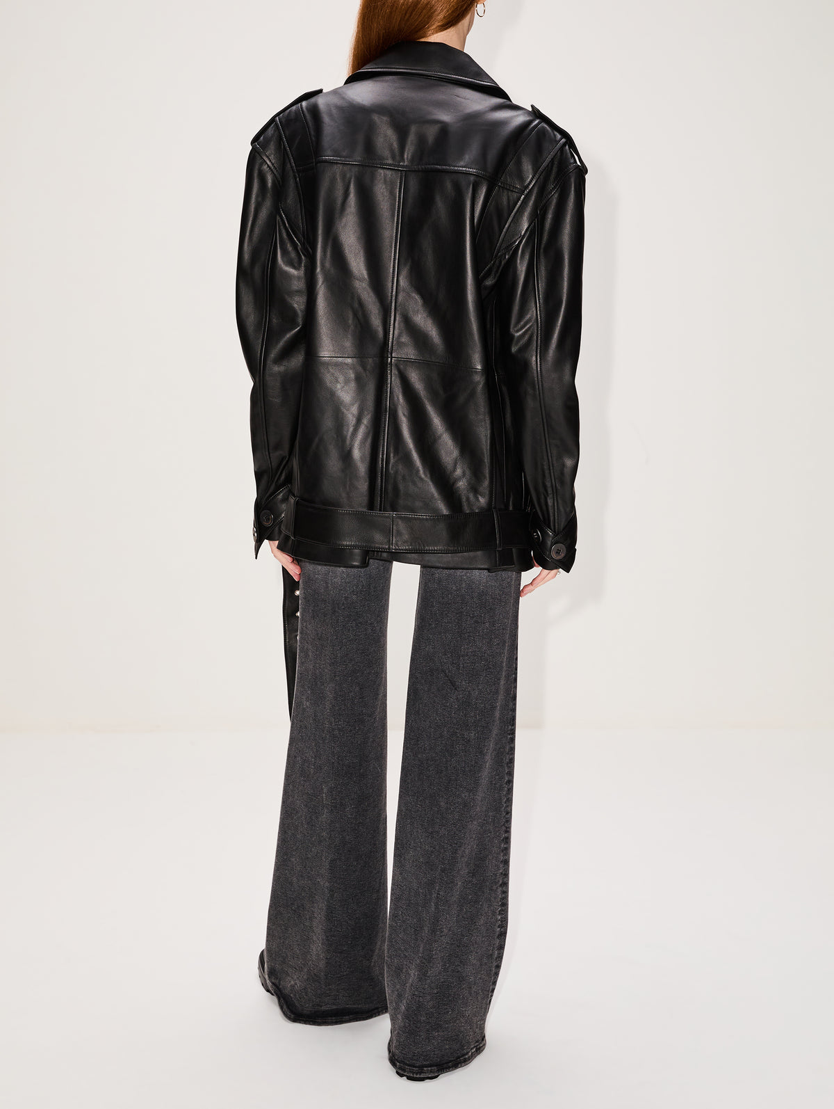 Oversized Leather Biker Jacket,ZEYNEP ARCAY,BORDO BLACK,Image 6