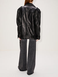 Oversized Leather Biker Jacket,ZEYNEP ARCAY,BORDO BLACK,Image 6